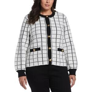 ELLA RAFAELLA 1X NWT Windowpane Black White Sweater Jacket Bishop Slv Preppy